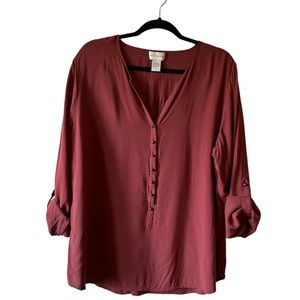 Soft Surroundings maroon rayon tunic button cuffed sleeves XL